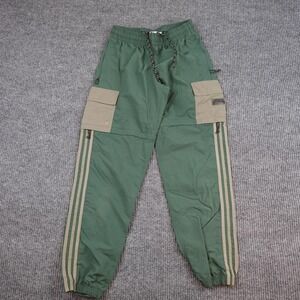 Adidas Originals Cargo Track Pants Mens Small Green Nylon 3-Stripes Pockets